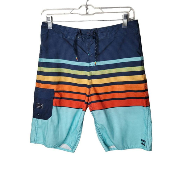 Billabong Mens Board Shorts Swim Blue Multicolor Stripe Drawstring size 28 - Picture 1 of 7